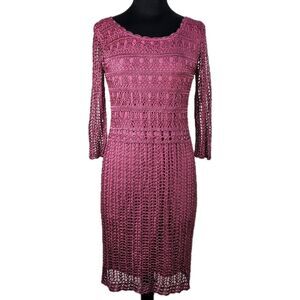 VTG Whimsigoth Kroshetta Y2k Boho M Crochet  Midi Dress Barbiecore Coquette Pink